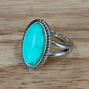 Turquoise Statement Ring | Sterling Silver Split Band Boho Southwestern